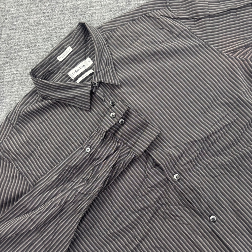 Calvin Klein Button Down Shirt XXL Black Striped Modern Fit Mens